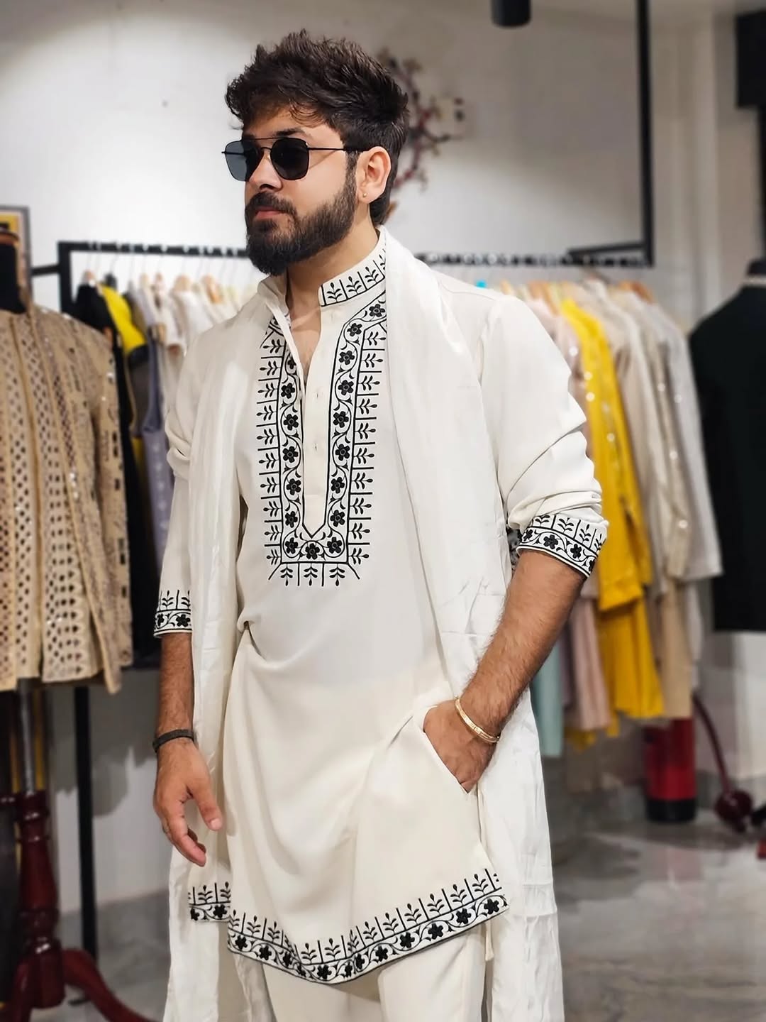 White Hand Embroidered work Kurta