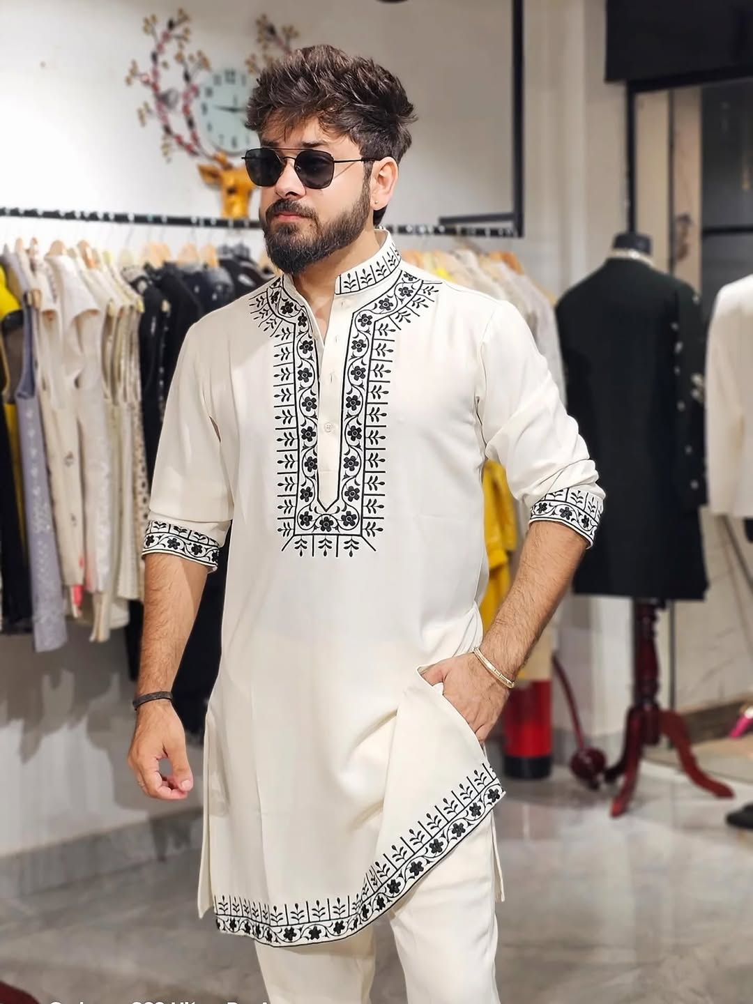 White Hand Embroidered work Kurta