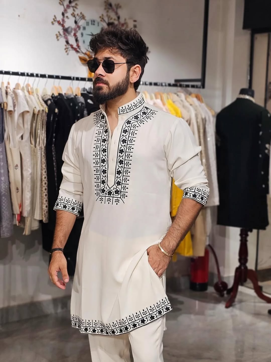 White Hand Embroidered work Kurta