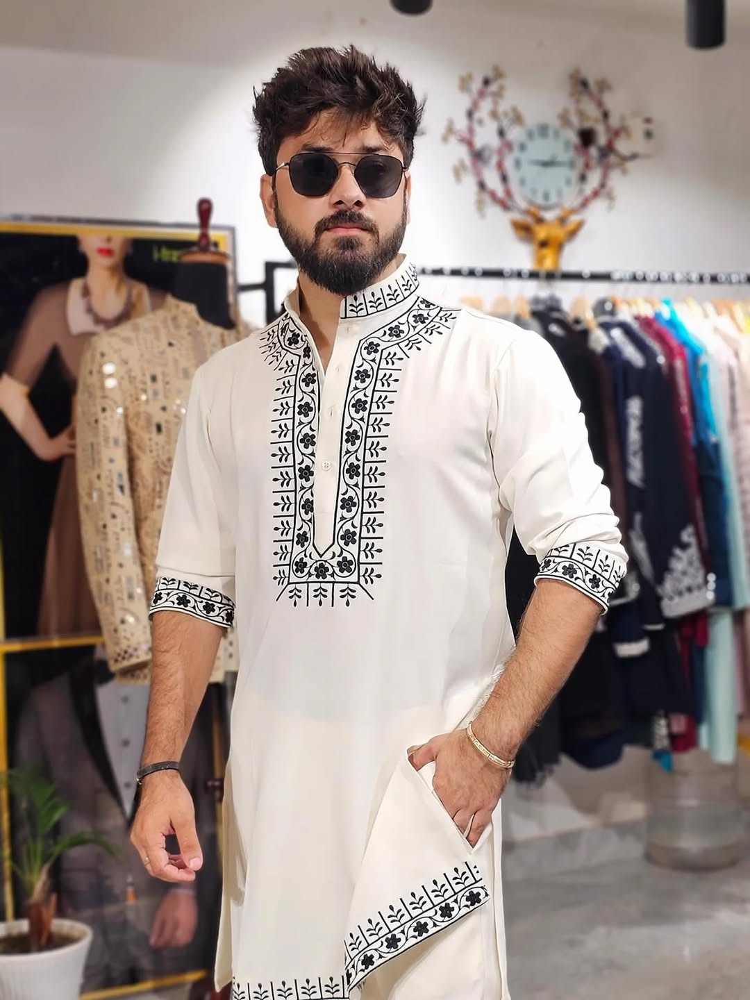 White Hand Embroidered work Kurta