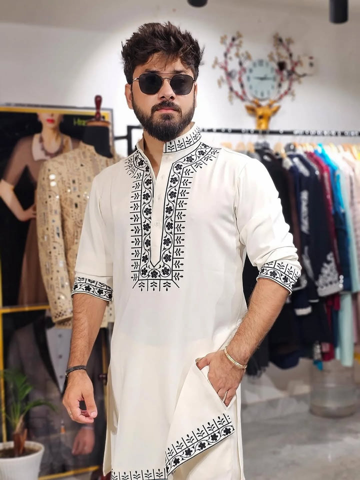 White Hand Embroidered work Kurta