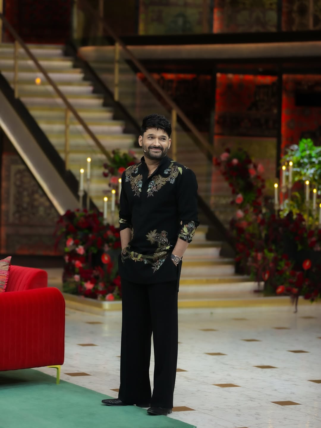 Kapil sharma Adition Black Kurta Pjama With Embroidery