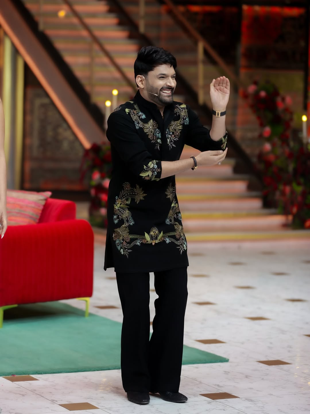 Kapil sharma Adition Black Kurta Pjama With Embroidery