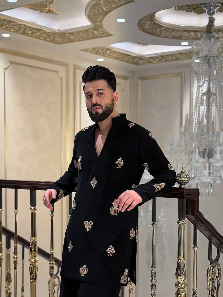 Black Rajarani Kurta with Embroidery Work