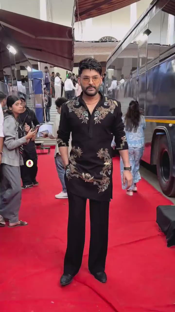 Kapil sharma Adition Black Kurta Pjama With Embroidery