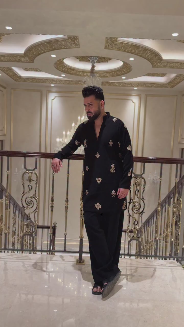 BLACK RAJA RANI KURTA PAJAMA SET