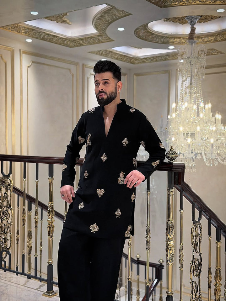 BLACK RAJA RANI KURTA PAJAMA SET