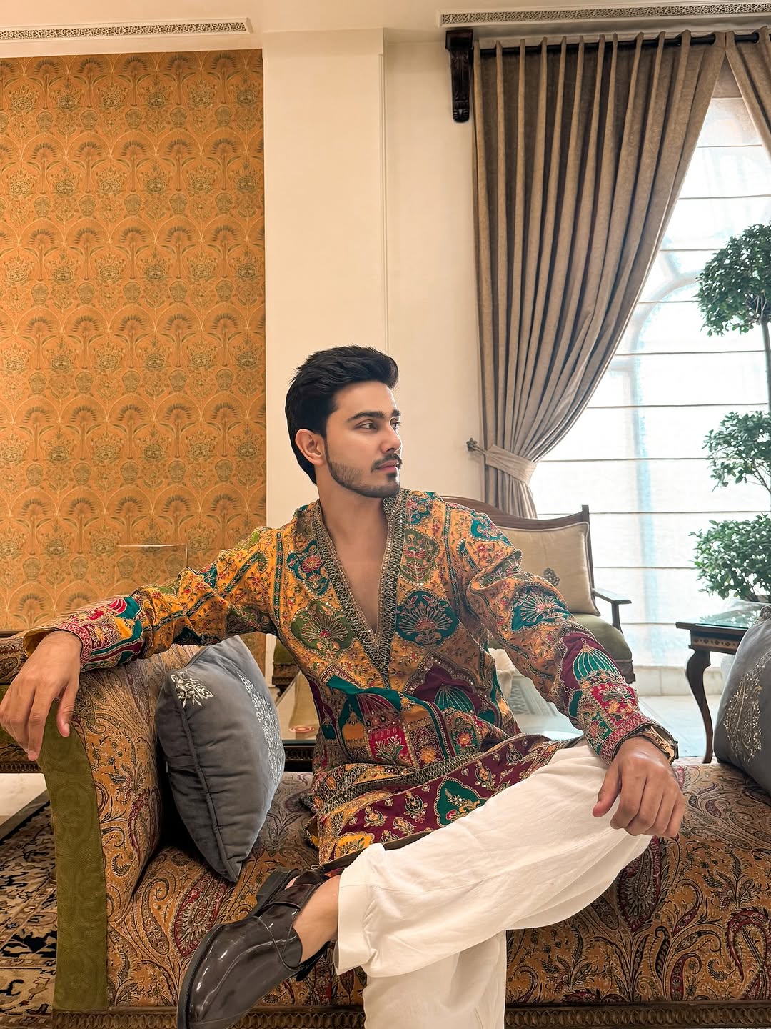 Yellow red printed kurta