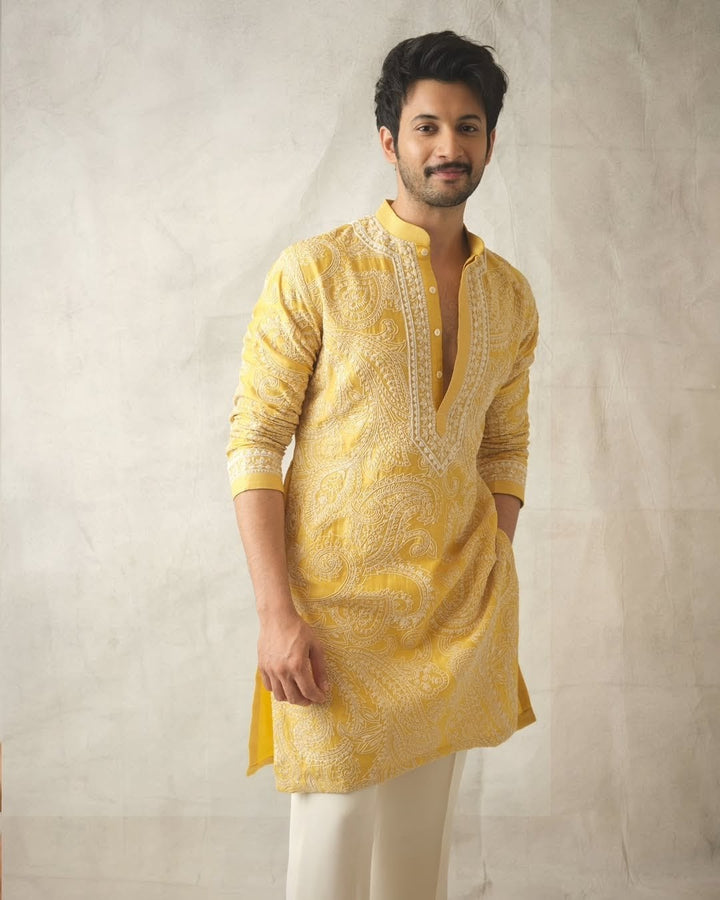 Yellow Ethnic kurta set with heavy embroidery