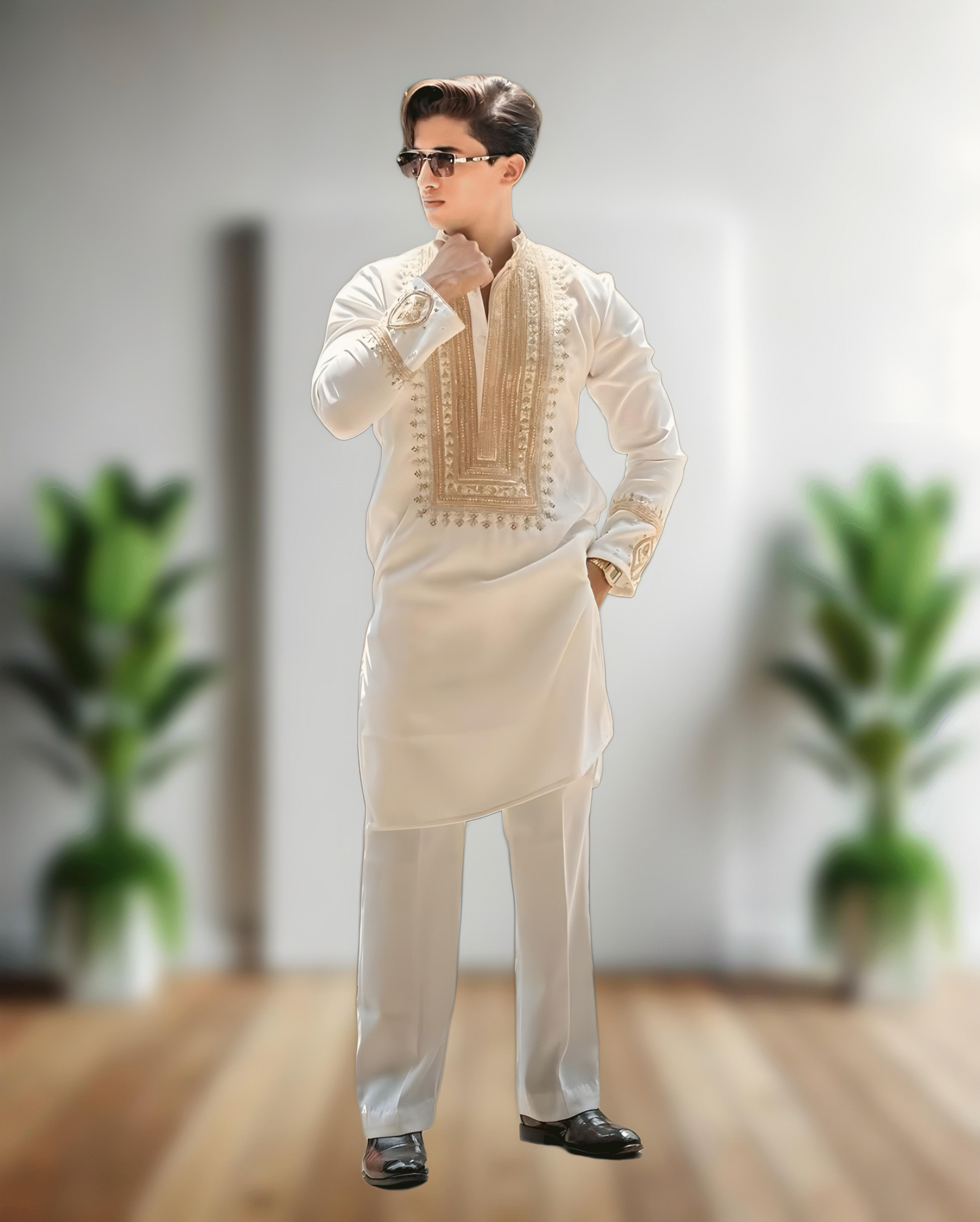 Ivory silk kurta set with Embroidery