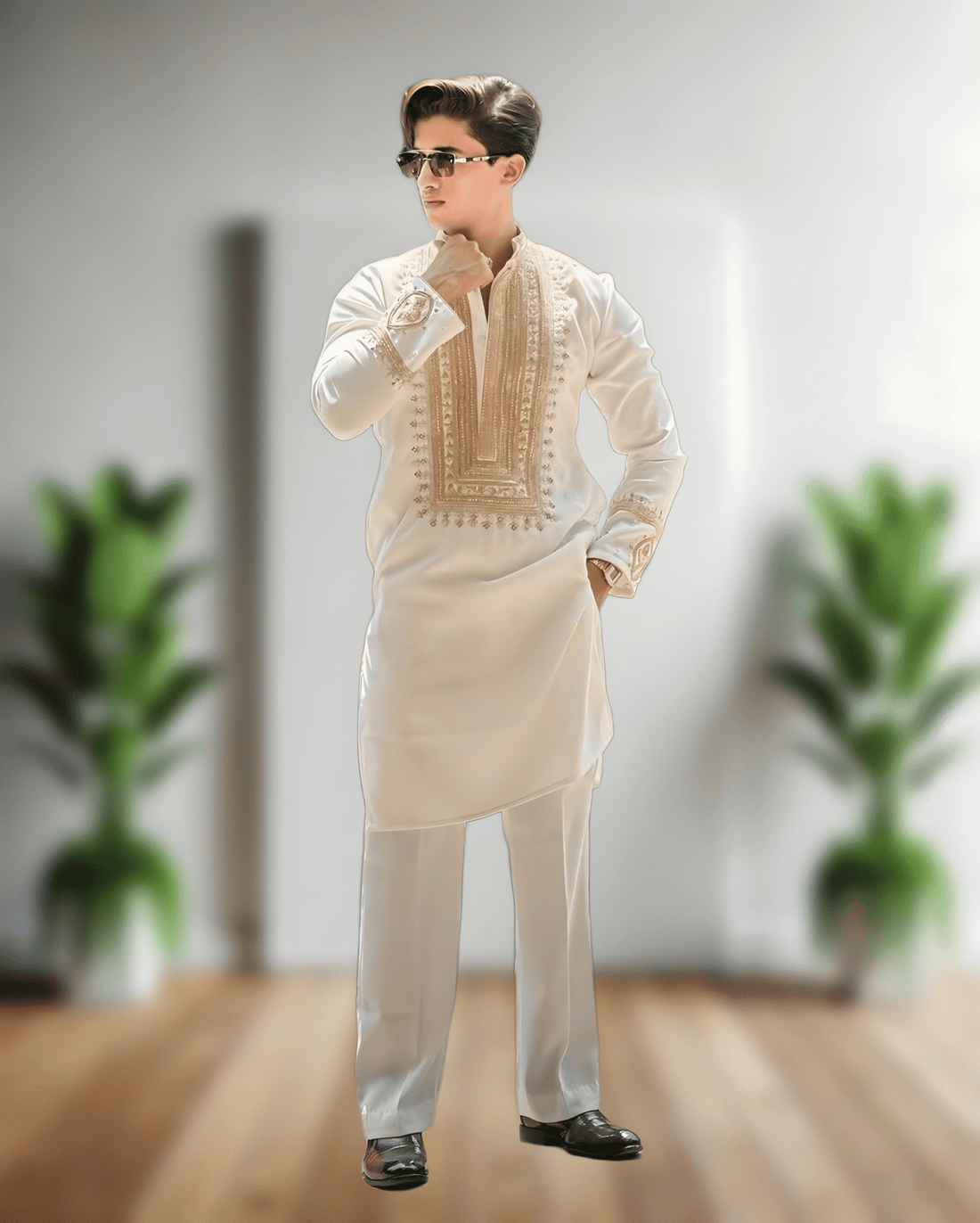 Ivory silk kurta set with Embroidery