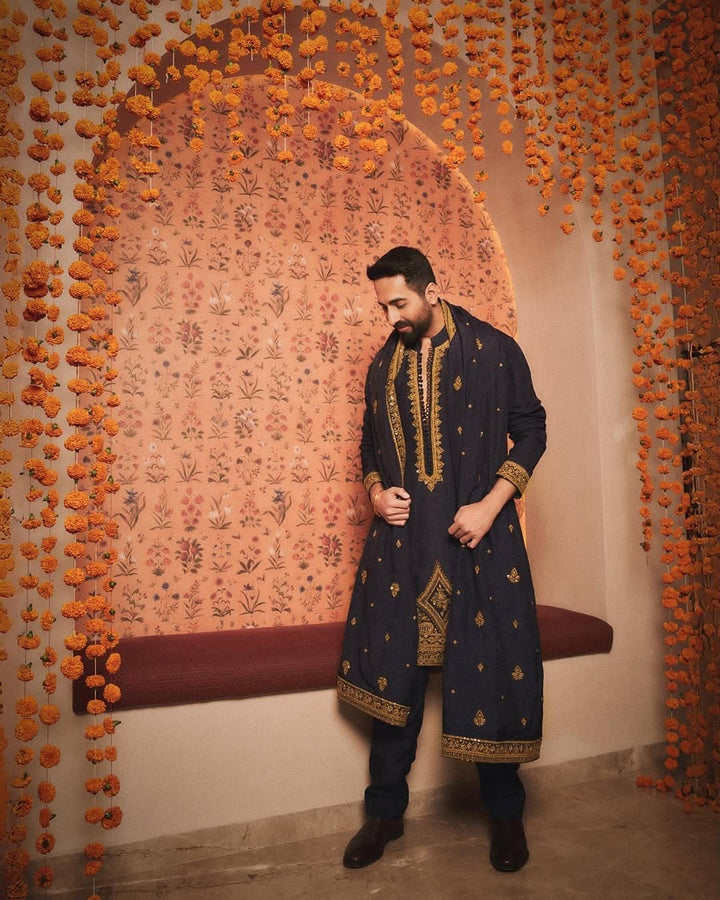 BLACK Ayushman Adition kurta Set With Dupatta Embroidery work