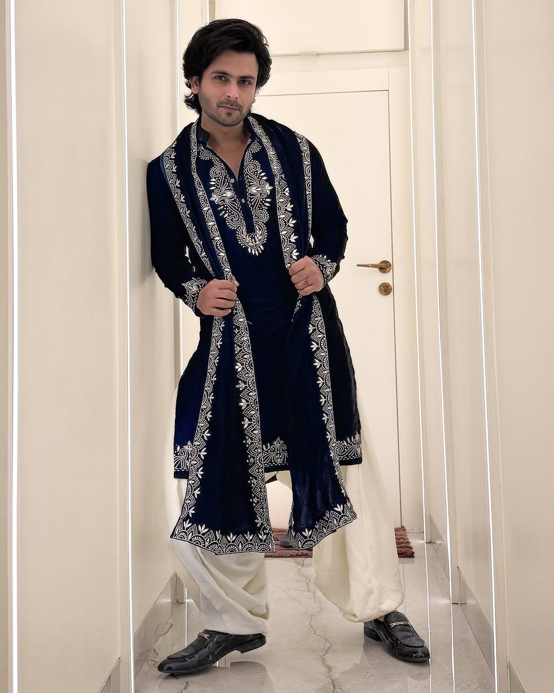 Black Kurta Set Cream Pajama With Embroidery