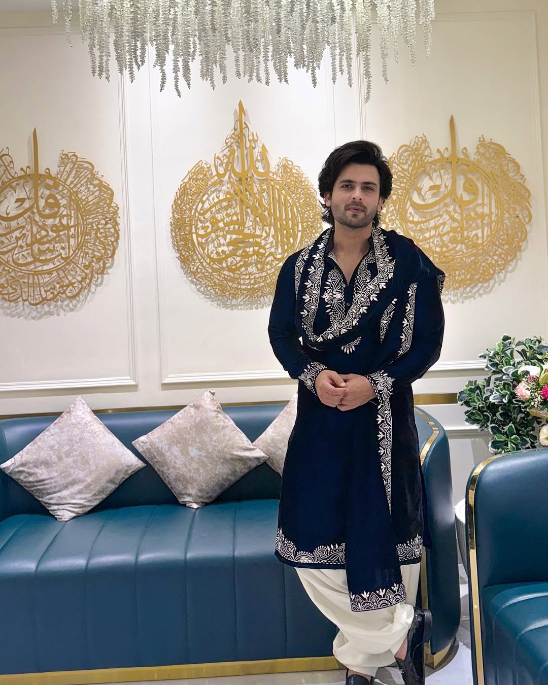 Black Kurta Set Cream Pajama With Embroidery