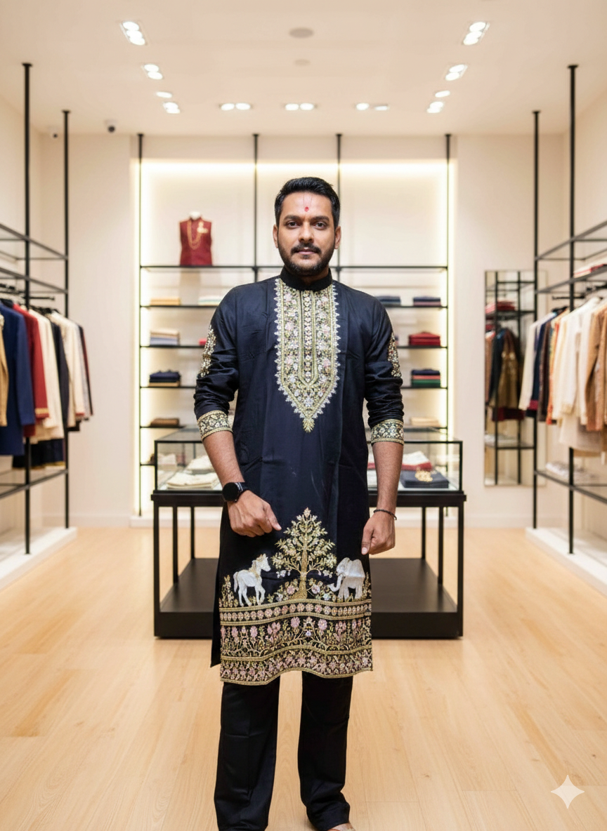 Elvish Yadav Adition Black kurta Dupata set With Embroidery