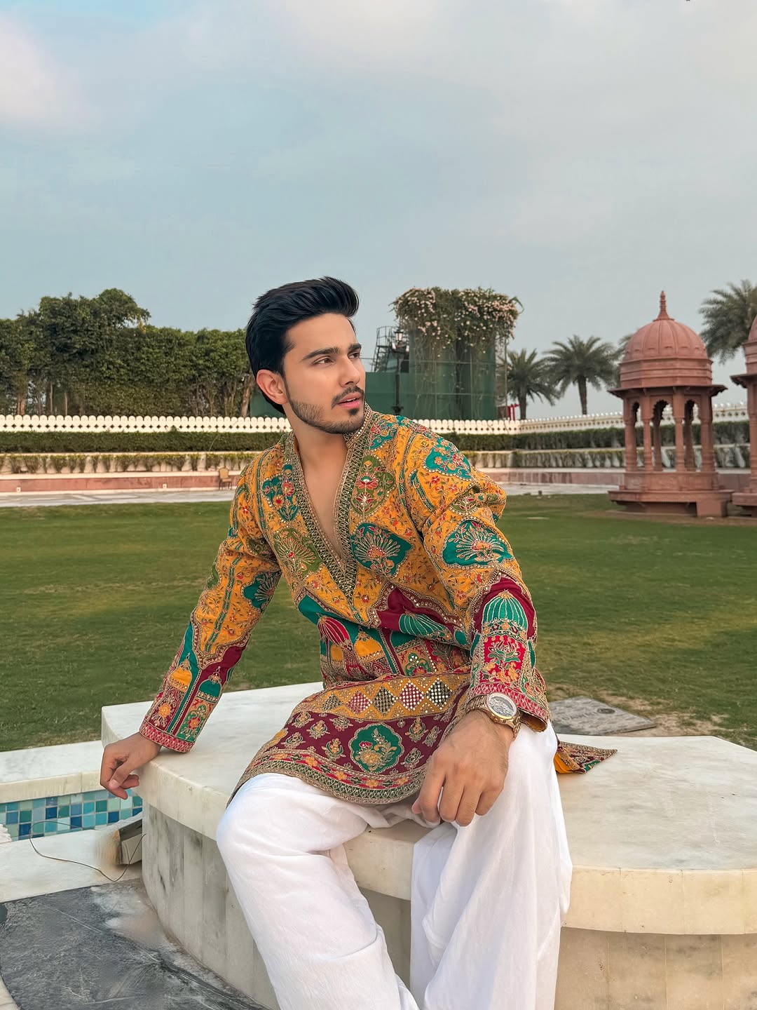 Yellow red printed kurta