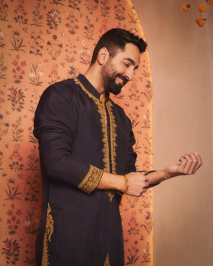 BLACK Ayushman Adition kurta Set With Dupatta Embroidery work