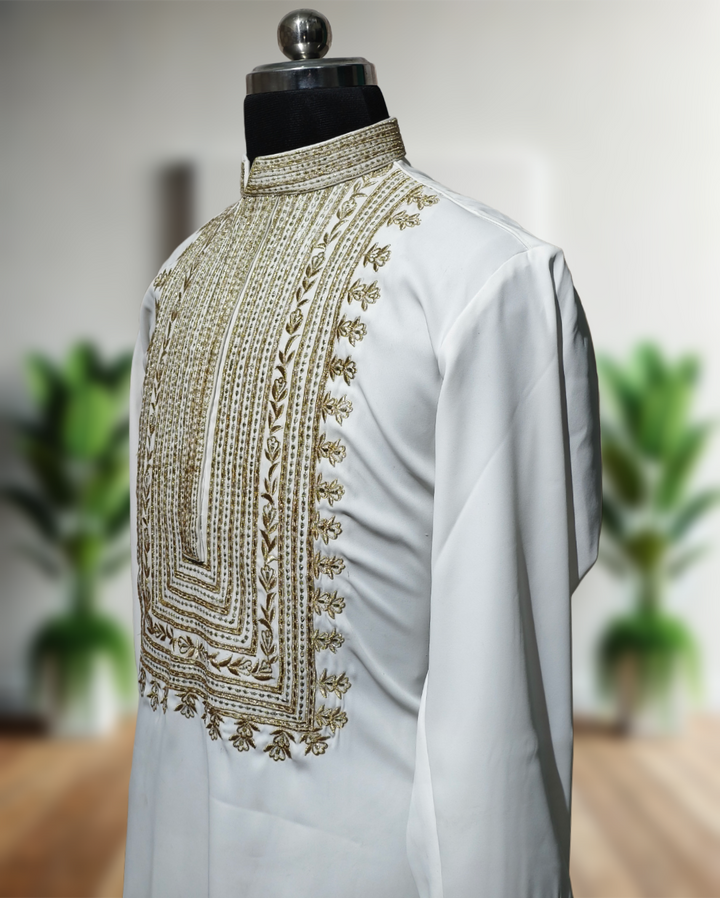 Ivory silk kurta set with Embroidery